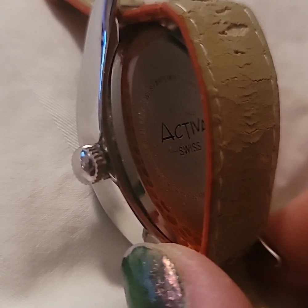 Activa By‎ Invicta Swiss Watch Mother of Pearl Orange Reptile Embossed Band